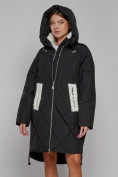 Оптом Пальто утепленное с капюшоном зимнее женское черного цвета 51128Ch, фото 5