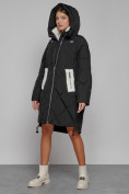 Оптом Пальто утепленное с капюшоном зимнее женское черного цвета 51128Ch в Новосибирске, фото 6
