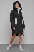 Оптом Пальто утепленное с капюшоном зимнее женское черного цвета 51128Ch в Перми, фото 7