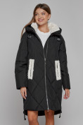 Оптом Пальто утепленное с капюшоном зимнее женское черного цвета 51128Ch, фото 8