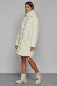 Оптом Пальто утепленное с капюшоном зимнее женское светло-желтого цвета 51128SJ, фото 2