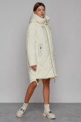 Оптом Пальто утепленное с капюшоном зимнее женское светло-желтого цвета 51128SJ, фото 3