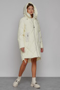 Оптом Пальто утепленное с капюшоном зимнее женское светло-желтого цвета 51128SJ в Волгоградке, фото 6