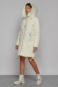 Оптом Пальто утепленное с капюшоном зимнее женское светло-желтого цвета 51128SJ, фото 7