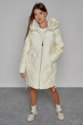 Оптом Пальто утепленное с капюшоном зимнее женское светло-желтого цвета 51128SJ, фото 9
