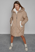 Оптом Пальто утепленное с капюшоном зимнее женское светло-коричневого цвета 51128SK, фото 13