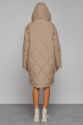 Оптом Пальто утепленное с капюшоном зимнее женское светло-коричневого цвета 51128SK, фото 4