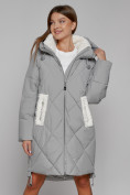 Оптом Пальто утепленное с капюшоном зимнее женское серого цвета 51128Sr, фото 5