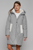 Оптом Пальто утепленное с капюшоном зимнее женское серого цвета 51128Sr, фото 8