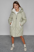 Оптом Пальто утепленное с капюшоном зимнее женское светло-зеленого цвета 51128ZS, фото 10