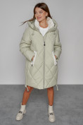 Оптом Пальто утепленное с капюшоном зимнее женское светло-зеленого цвета 51128ZS, фото 11