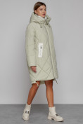 Оптом Пальто утепленное с капюшоном зимнее женское светло-зеленого цвета 51128ZS, фото 3