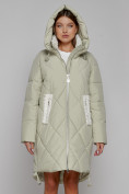 Оптом Пальто утепленное с капюшоном зимнее женское светло-зеленого цвета 51128ZS в Омске, фото 5