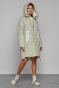 Оптом Пальто утепленное с капюшоном зимнее женское светло-зеленого цвета 51128ZS, фото 6