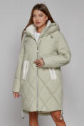 Оптом Пальто утепленное с капюшоном зимнее женское светло-зеленого цвета 51128ZS, фото 8