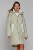 Оптом Пальто утепленное с капюшоном зимнее женское светло-зеленого цвета 51128ZS, фото 9