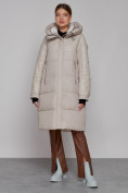 Оптом Пальто утепленное молодежное зимнее женское бежевого цвета 51131B в Алма-Ате