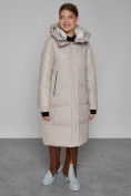Оптом Пальто утепленное молодежное зимнее женское бежевого цвета 51131B в Оренбурге, фото 10