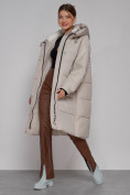 Оптом Пальто утепленное молодежное зимнее женское бежевого цвета 51131B в Иркутске, фото 12