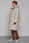 Оптом Пальто утепленное молодежное зимнее женское бежевого цвета 51131B, фото 2