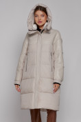Оптом Пальто утепленное молодежное зимнее женское бежевого цвета 51131B в Баку, фото 5