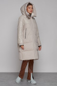 Оптом Пальто утепленное молодежное зимнее женское бежевого цвета 51131B в Иркутске, фото 6