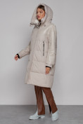 Оптом Пальто утепленное молодежное зимнее женское бежевого цвета 51131B в Тюмени, фото 7