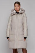 Оптом Пальто утепленное молодежное зимнее женское бежевого цвета 51131B в Волгоградке, фото 8