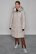 Оптом Пальто утепленное молодежное зимнее женское бежевого цвета 51131B в Баку, фото 9