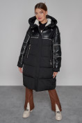 Оптом Пальто утепленное молодежное зимнее женское черного цвета 51131Ch в Перми, фото 11