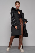 Оптом Пальто утепленное молодежное зимнее женское черного цвета 51131Ch в Ульяновске, фото 13