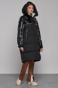 Оптом Пальто утепленное молодежное зимнее женское черного цвета 51131Ch в Алма-Ате, фото 6
