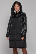 Оптом Пальто утепленное молодежное зимнее женское черного цвета 51131Ch в Самаре, фото 7