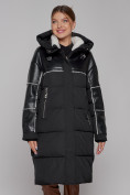 Оптом Пальто утепленное молодежное зимнее женское черного цвета 51131Ch в Баку, фото 9