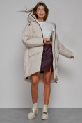 Оптом Пальто утепленное с капюшоном зимнее женское бежевого цвета 51139B, фото 12