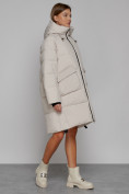 Оптом Пальто утепленное с капюшоном зимнее женское бежевого цвета 51139B, фото 3