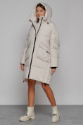 Оптом Пальто утепленное с капюшоном зимнее женское бежевого цвета 51139B в Ульяновске, фото 6