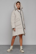 Оптом Пальто утепленное с капюшоном зимнее женское бежевого цвета 51139B в Волгоградке, фото 7