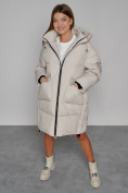 Оптом Пальто утепленное с капюшоном зимнее женское бежевого цвета 51139B, фото 9