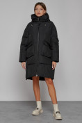 Оптом Пальто утепленное с капюшоном зимнее женское черного цвета 51139Ch