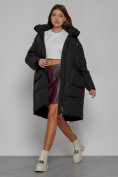 Оптом Пальто утепленное с капюшоном зимнее женское черного цвета 51139Ch в Омске, фото 12