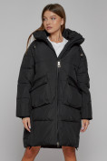 Оптом Пальто утепленное с капюшоном зимнее женское черного цвета 51139Ch в Казани, фото 14