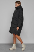 Оптом Пальто утепленное с капюшоном зимнее женское черного цвета 51139Ch в Нижнем Новгороде, фото 2
