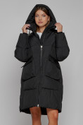 Оптом Пальто утепленное с капюшоном зимнее женское черного цвета 51139Ch, фото 5