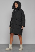 Оптом Пальто утепленное с капюшоном зимнее женское черного цвета 51139Ch в Екатеринбурге, фото 6