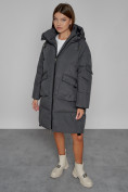 Оптом Пальто утепленное с капюшоном зимнее женское темно-серого цвета 51139TC в  Красноярске, фото 10