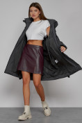Оптом Пальто утепленное с капюшоном зимнее женское темно-серого цвета 51139TC, фото 14