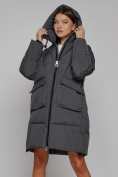 Оптом Пальто утепленное с капюшоном зимнее женское темно-серого цвета 51139TC, фото 5