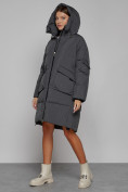 Оптом Пальто утепленное с капюшоном зимнее женское темно-серого цвета 51139TC, фото 7