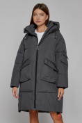Оптом Пальто утепленное с капюшоном зимнее женское темно-серого цвета 51139TC, фото 8